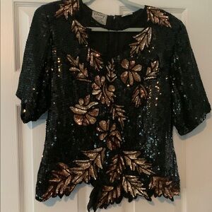 Stenay Black and Gold Sequin Embellished Blouse